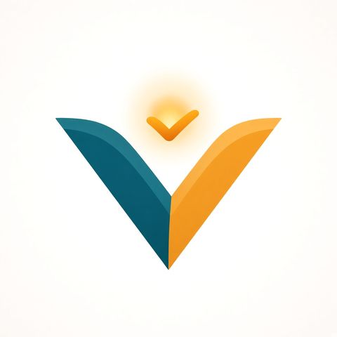 The ValleyFill logo mark: a V made of a teal stroke and an orange stroke, with a small orange check mark above it, on a white background.